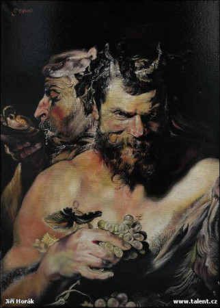 SATYROVÉ Olej na plátně podle Rubense 90x70 cm.